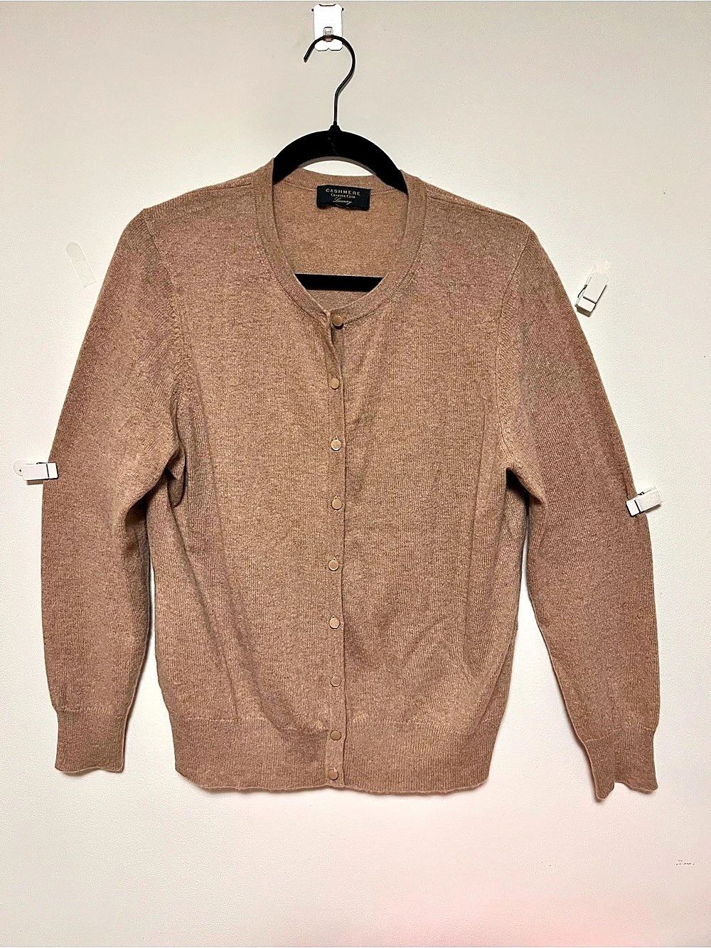 Charter Club Luxury 100% Cashmere Button Front Crewneck Cardigan Camel Brown M